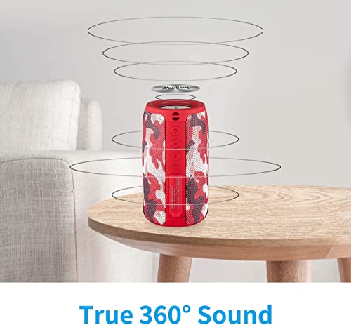 Image of Musibaby M68 Compact Outdoor Speaker, IPX5, Camo Red | Portable, small and compact with USB playback, AUX input, FM radio, TF card playback, up to 24H and dual pairing.