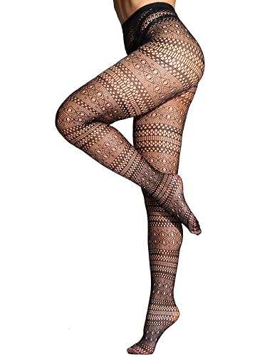 Image of HONENNA Patterned Fishnets Tights Black Pantyhose Stockings for Women, 1-6 Pairs