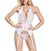 Produktbild LEEDY Dessous Set Unterwäsche 3-TLG Strapsen Erotik Spitze Dessous Sexy Reizwäsche Reizvolle Lingerie Bodysuit Bustier Push up BH + Panty + Strumpfhalter, Weiß für Damen (S, Weiß02)