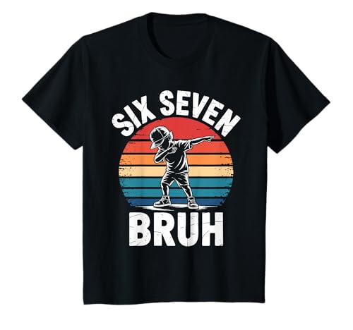 Six Seven Bruh Ragazzo Dab retrò Tramonto Compleanno Bambini Maglietta