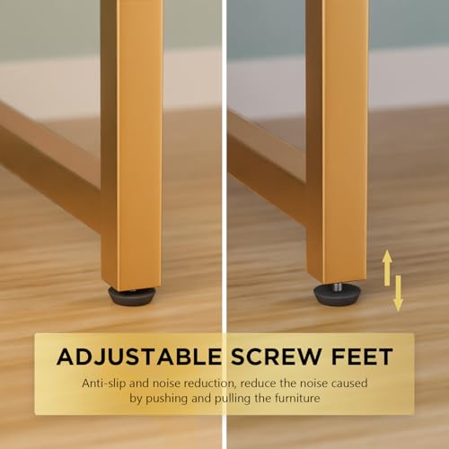 Image of PayLessHere | 39 Inch Computer Desk | White Gold | Sturdy Office Desk | Metal Frame, Adjustable Feet | Water-Resistant, Scratchproof Surface | Writing Table for Home Office or Study | Pack of 1