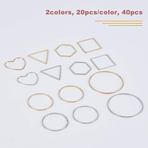 OLYCRAFT 240PCS Brass Hollow Pendant Links, Open Bezel Connectors Square Hexagon Heart Ring Triangle Linking Rings For DIY UV Resin Jewelry Making - Silver & Gold