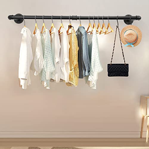 Livabber Industrial Pipe Clothes Rack, Heavy Duty Detachable Iron Garment Rack Wall Mounted, Rustic Saving Space Clothes Bar Multi-Purpose Hanging Rod For Bedroom, Closet, Black (36 Inch) #TOP6
