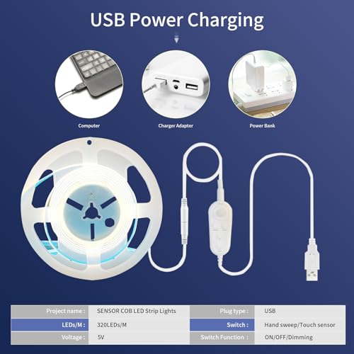 Tira LED Flexible con Sensor de Movimiento 5V USB 3M Luz Blanca Fría miniatura 3