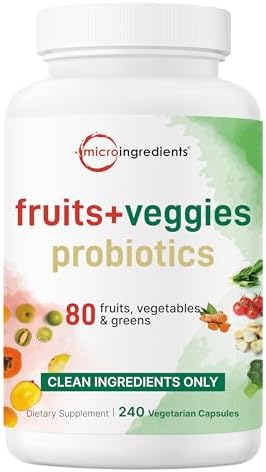 Micro Ingredients Fruit and Veggies Supplement with Probiotics, 240 Vegetarian Capsules | 80+ Super Greens & Fruits Complex | Immune, Gut & Digestive Health Support