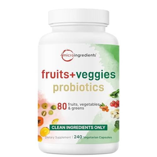 Micro Ingredients Fruit and Veggies Supplement with Probiotics, 240 Vegetarian Capsules | 80+ Super Greens & Fruits Complex | Immune, Gut & Digestive Health Support
