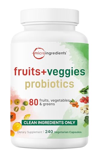 Micro Ingredients Fruit and Veggies Supplement with Probiotics 240 Vegetarian Capsules | 80+ Super Greens & Fruits Complex | Immune Gut & Digestive Health Support
