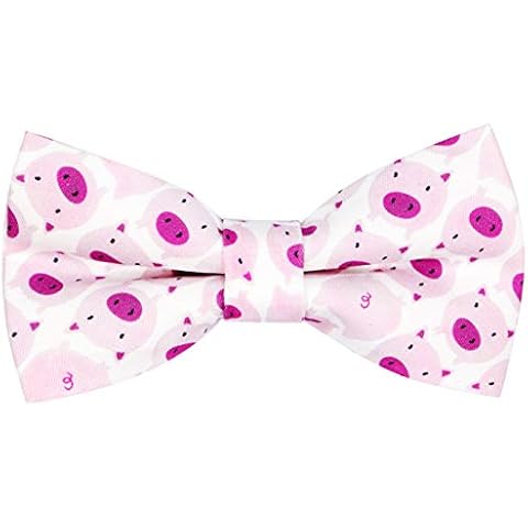OCIA Cotton Fun Pattern Pre-tied Bow Tie Adjustable Bowtie for Mens & Boys (M - (6yrs to Young Adults), Pig) Cover