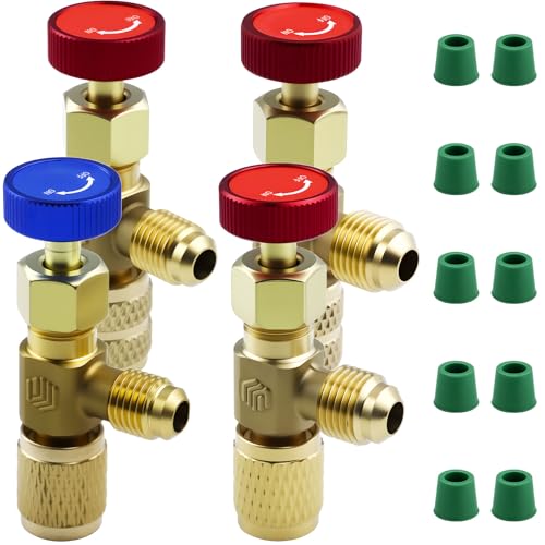 WZYTEU 4 Stk Kühlmittel Sicherheitsventil, Messing Klimaanlage Durchflussregelventil, Schnellkupplung Klimaanlage für Verbindung Adapter,...