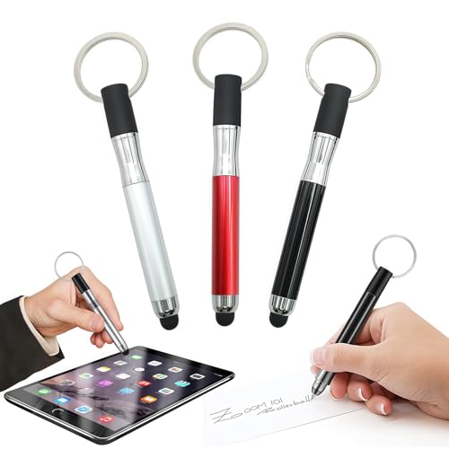 BIVYAX Stylet Universel 3 en 1 avec Porte-clés, stylet tablette ultra-sensible + Stylo à Bille, Pack de 3, Haute Précision, Compatible Tous Écrans Capacitifs,Cadeau Professionnel ou Usage Quotidien