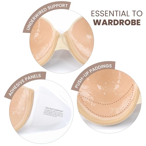 Image of JOATEAY Adhesive Bra Strapless Sticky Push Up Reusable Invisible Lift Padded Non-Slip for Women Backless Dress Wedding Party
