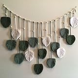 Nature-Inspired Macrame Leaf Wall Hanging, Handcrafted Green Tapestry Boho Home Decor, Bohemian Art Nursery Living Room Bedroom Backdrop Chic Decoration (Sage Green White 47.2“ x 30“)