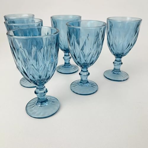 Jogo 6 Taças em Vidro Modelo Diamante Azul 340ml