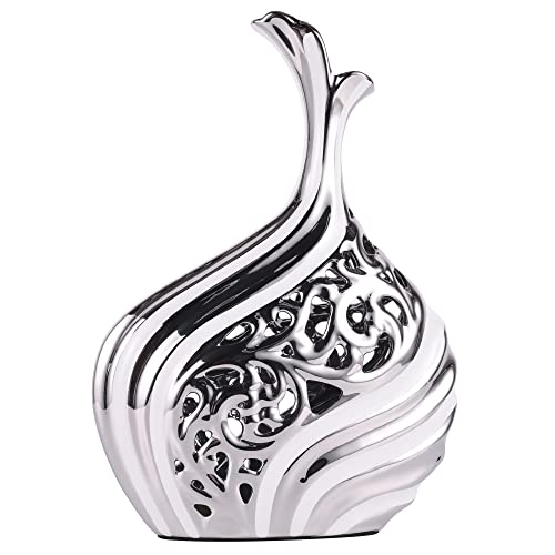 15" Floor Vase, Silver Porcelain Vase, Openwork Pottery Decorative Vase, Unique Dried Pampas Grass Flowers Vase, Large Vase For Living Room Floor, Home Office, Porch Home Center Decoration #TOP29