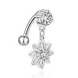 CANDYFANCY Reverse Belly Button Rings Dangle Flower CZ 14G Navel Ring Surgical Steel Belly Piercing Jewelry Top Mount Belly Ring