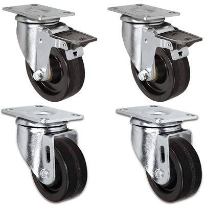 CasterHQ - 3" X 1.25" Light Duty Phenolic Wheel - 2 Swivel Front Locking Caster 2 Swivels Set of 4-1,200 lbs Capacity Per Set of 4