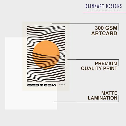 Image of BLINKART Vintage Bauhaus Retro Geometric Aesthetic Poster Gallery | Colorful Wrap Framed For Home Office Studio Living Room Modern Art Studio Decoration Abstract Shapes | (d74) | 13x10 Inch