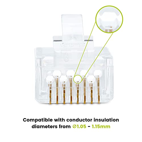 Image of trueCABLE Cat6A Extra Large RJ45 Pass Through Connectors, Staggered, Unshielded (UTP) Modular Plug, UL Listed, EZ Crimp End, Gold Plated 3 Prong 8P8C, 20 Pieces