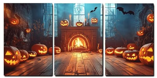 Halloween décoration murale : lot de 3 toiles de citrouille pour sublimer votre salon moderne