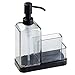 mDesign Soap Dispenser Pump with Sponge and Scrubber Organizer for Kitchen Countertops - Graphite/Matte Black