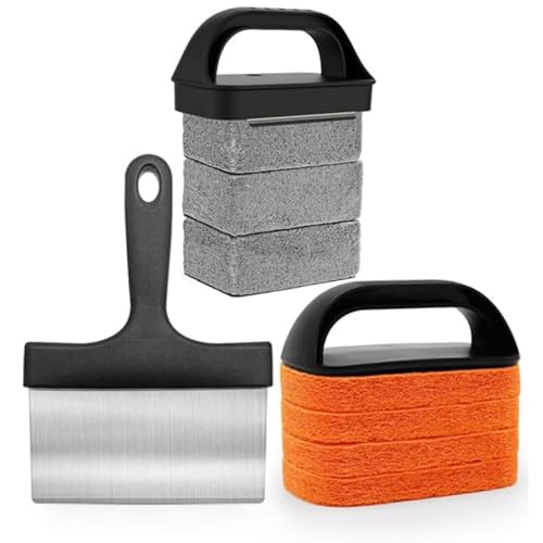 Paifeancodill Heavy Duty Grill Cleaning Kit for Flat Top Griddle Commercial Grade Scraper & Stone Cleaner with Handle, Cast Iron Care & Maintenance Tools, Outdoor Cooking & Barbecue Accessories
