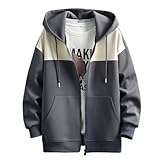 [foxseon] パーカー メンズ ジップアップ 大きい サイズ 秋服 メンズ 人気 ジャケット スポーツ フード 付き オシャレ ゆったり 長袖 無地 カジュアル 配色切替 カーディガン コート ジャージ 春秋冬服 Dark gray-XL