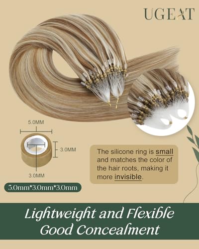 Ugeat Brown Blonde Micro Loop Hair Extensions Real Human Hair Golden Brown Micro Ring Hair Extensions Human Hair Highlights Bleach Blonde 14 Inch Cold Fusion 50G/50S #10/613 - Image 3