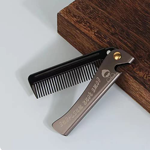 Foto von Faltbarer Kamm Bartkamm mit Korkenzieher Kamm Männer Professional Styling Kamm Breiter Zahnkamm Öl Kopf Kamm Kunststoffkämme Frisurkamm Friseur Styling Tool