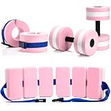 Motionchic 5 Pcs Aquatic Exercise Set Including 2 Ankle Swimming Weights 2 Lightweight Aquatic Exercise Dumbbells and Swim Belt Pool Exercise Equipment for Aquatic Aerobics Exercise (Pink)