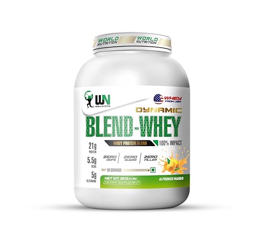 Image of Dynamic Blend Whey Protein | 21g Protein, 5.5g BCAA & 5g Glutamine | Muscle Building, Recovery, Lean Mass & Strength Support | Alphonso Mango Flavor - 2kg