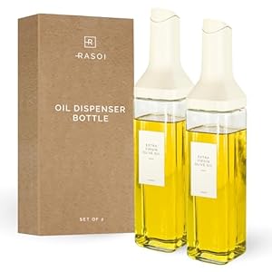 Oil Dispenser Bottle – Set of 2 16.9oz/500ml Oil and Vinegar Dispenser – Drip-Free Spout Glass Oil Dispenser – Kitchen Oil Dispenser with Automatic Pouring Lid – Olive Oil Dispenser Bottle for Cooking