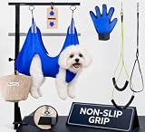 Dog Grooming Kit Adjustable Arm With Clamp: Height 26"-40", Small Dog Sling For Nail Trimming Hammock, no-sit Haunch Holder Leash Loops, Glove, Tool Hanging, Full Home Pet Grooming Supplies Kit