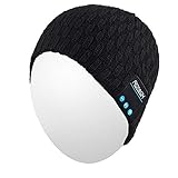 Qshell Bluetooth Beanie, Washable Winter Men Women Hat Running Cap with Bluetooth Stereo Headphones Mic Hands Free Rechargeable Battery for Outdoor Sports Snowboard Walking Running Skating- Black