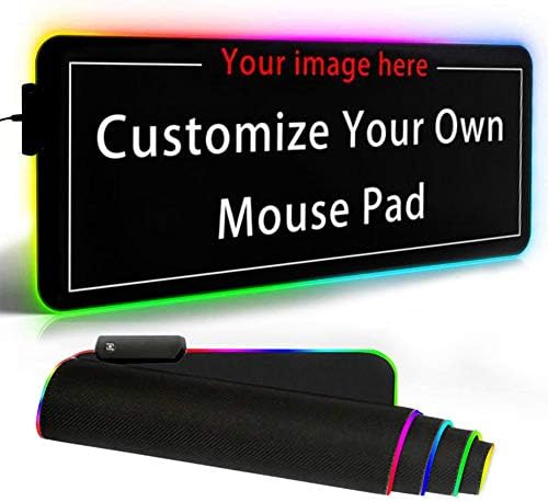 Personalized RGB LED Gaming Mouse Pad Make Your Own Customized Large Gaming Mousepad Custom Mouse Mat for Office Dorm Personalised Gifts Presents for Gaming Lovers, 31.5x11.8in