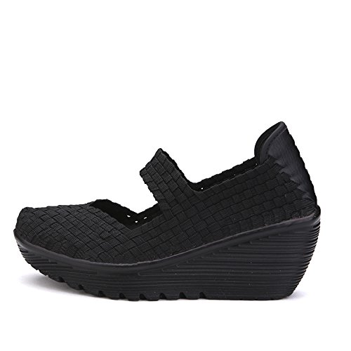 Enllerviid Sdf889-1Heise38 Women Wedge Mary Jane Sandals Closed Toe Weave Platform Heel Sandals Shoes #TOP1