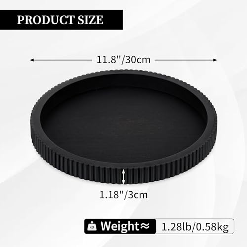 Hanobe Deko Wohnizimmer Tischdeko Tablett: Rund Vintage Dekotablett Holz Schwarz - Klein Holztablett Landhaus Tischtablett für Kaffee Tisch