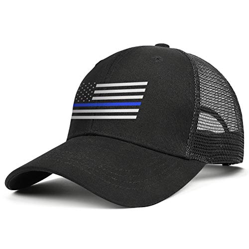 Rkouquhuaqi The Police Thin Blue Line American Flag Adjustable Cotton Baseball Cap Trucker Hat Snapback Golf Hat Mesh Cap(Black)