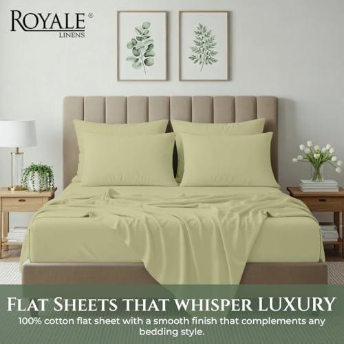 Image of Royale Linens 100% Organic Cotton Queen Size Flat Sheet Only - Percale Top Sheets - Queen Flat Sheet Sold Separately - Lightweight & Soft 100% Cotton Sage Green Bed Sheets Only (90 inch x 102 inch, SageGreen)