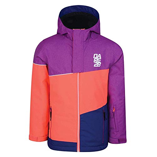 Dare 2b Kids Debut Waterproof And Breathable Insulated Ski Jacket - Ultraviolet Purple Texture/Fiery Coral/Surf Spray, Size 3-4