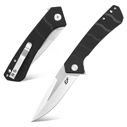 Eafengrow EF234 Folding Knife D2 Steel Blade G10 Handle EDC Tool Knives for Outdoor Working Camping Fishing(black)