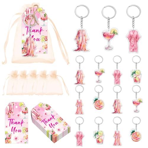 Festiblast 72Pcs Moo Moos and Margaritas Party Favors, Pink Margarita Theme Keychain Thank You Tags Organza Bags Kit for Women Cocktail Theme Bachelorette Party Bridal Shower Birthday Supplies