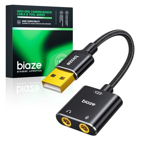 biaze Externe USB Soundkarte Klinke Adapter Audio Stereo Adapter External Sound Card für Computer PS5 PS4 USB Kopfhörer und Mikrofon Audio Stereo External Sound Card (Schwarz)