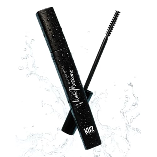 KU2 Cosmetics Mascara Wasserfest Schwarz – Volumen Wimperntusche für dichte, lange Wimpern – Langanhaltend & Pflegend – 8 ml (Schwarz Wasserfest)