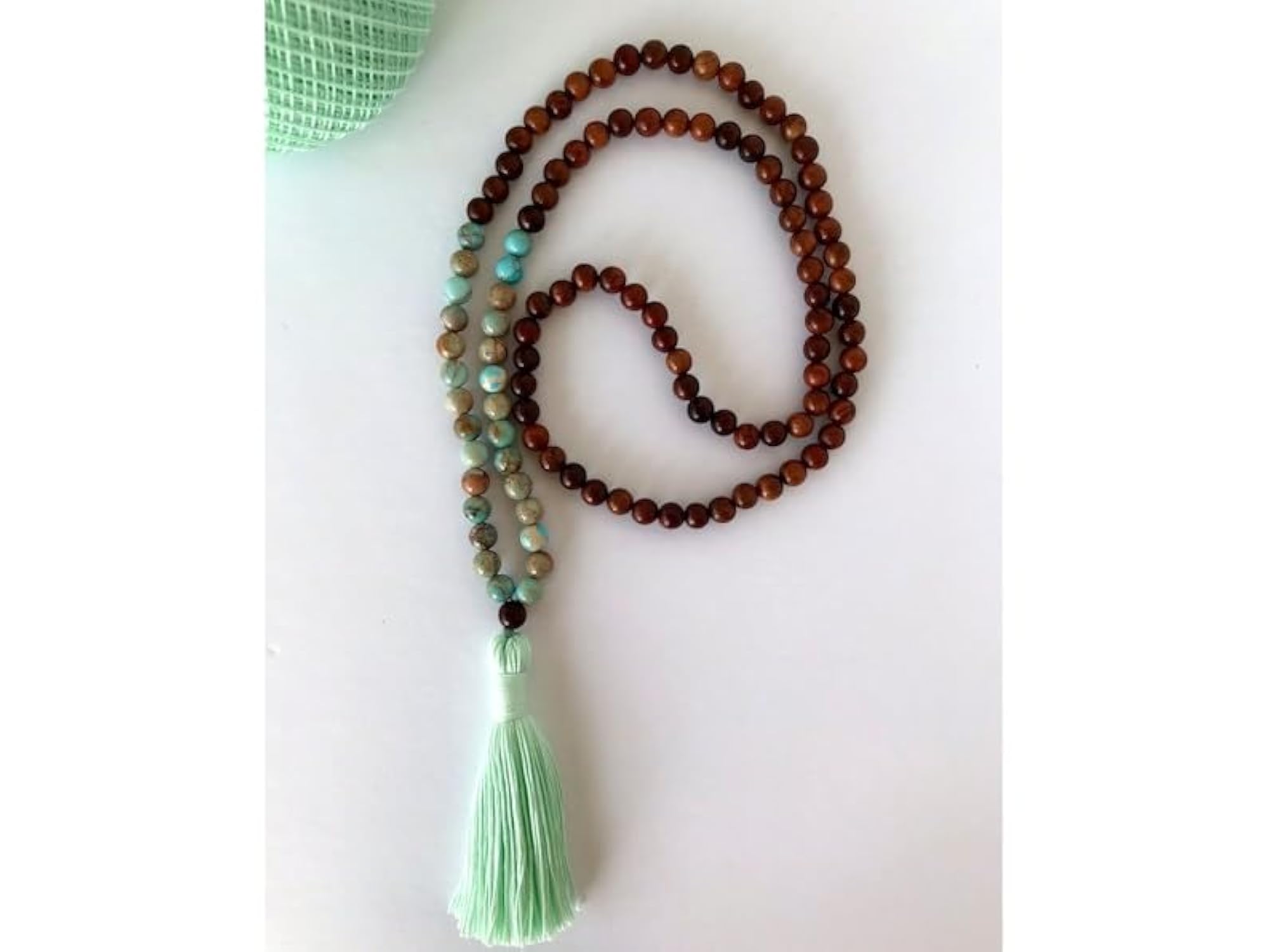Natural Emperor Jasper & Wood Beads 6MM Beaded Handmade Prayer Mala Necklace