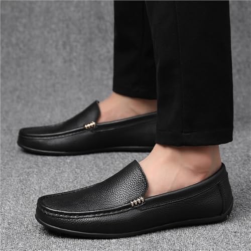 Men's Loafers Shoes Genuine Leather Stitching Details Round Toe Rubber Sole Classic Breathable Anti-Slip Lightweight Casual Slip On3