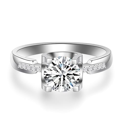 925 Sterling Silver 0.5/1/2 Carat Round Moissanite Engagement Ring Promise Ring Size 5-9