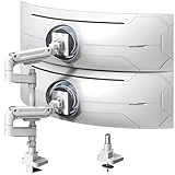 Dual Monitor-Arm Heavy-Duty for 17-49-inch Screens - Vertical Stacked Dual Monitor Mount Stand for Ultrawide Screens up to 44lbs, Aluminum,Full Motion, VESA 75/100 mm, White