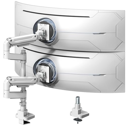 Dual Monitor-Arm Heavy-Duty for 17-49-inch Screens - Vertical Stacked Dual Monitor Mount Stand for Ultrawide Screens up to 44lbs, Aluminum,Full Motion, VESA 75/100 mm, White