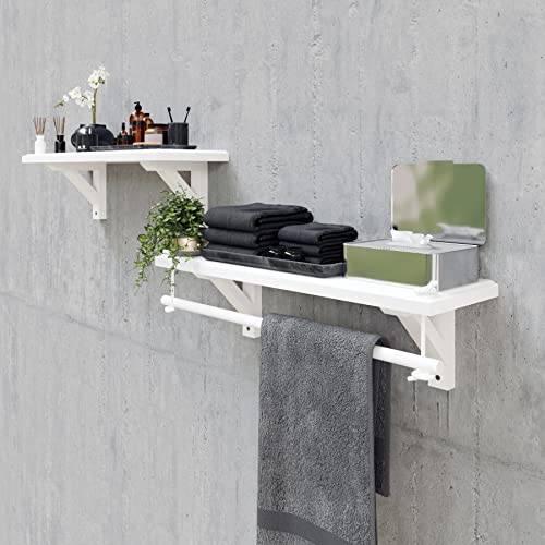Iron Wood 23.6 Inch White Floating Shelves For Bathroom - Wooden Handmade Shelves - Set Of 2 Wall Mounted Bthroom Shelves - Mounted Wall Shelves - Rustic Shelves - (60X17Cm -White) #TOP5