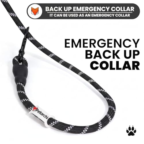 Image of Petarchi Reflective Dog Leash with Comfortable Padded Handle - Heavy Duty Nylon Rope Lead for Small Medium Large Breed Dogs, Training Walking Running Outdoor - Black with Strong Metal Clip (3FT)